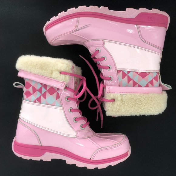 UGG GIRLS size 3 BOOTS BUTTE II PINK WATERPROOF BOOT SHEARLING Snow Rain Winter - Picture 1 of 15